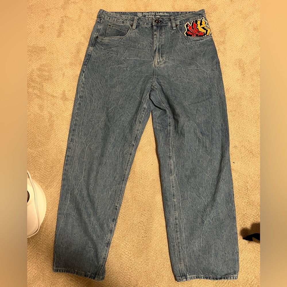 Blue Denim Jeans with Embroidered Patch